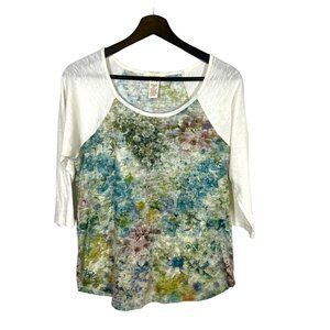 Sundance Blue Green Watercolor Print Ragland Long Sleeve Top Medium